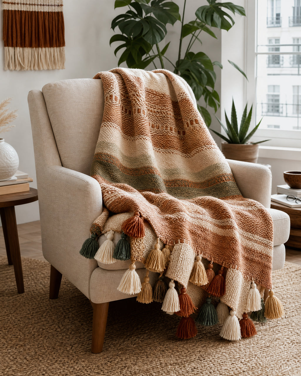 Boho Woven Tassel Throw Blanket