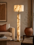 Alabaster Stone Column Floor Lamp — Natural Veining Heritage Brass 65"
