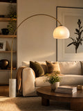 Arc Floor Lamp — White Marble Base & Frosted Glass Dome 70"