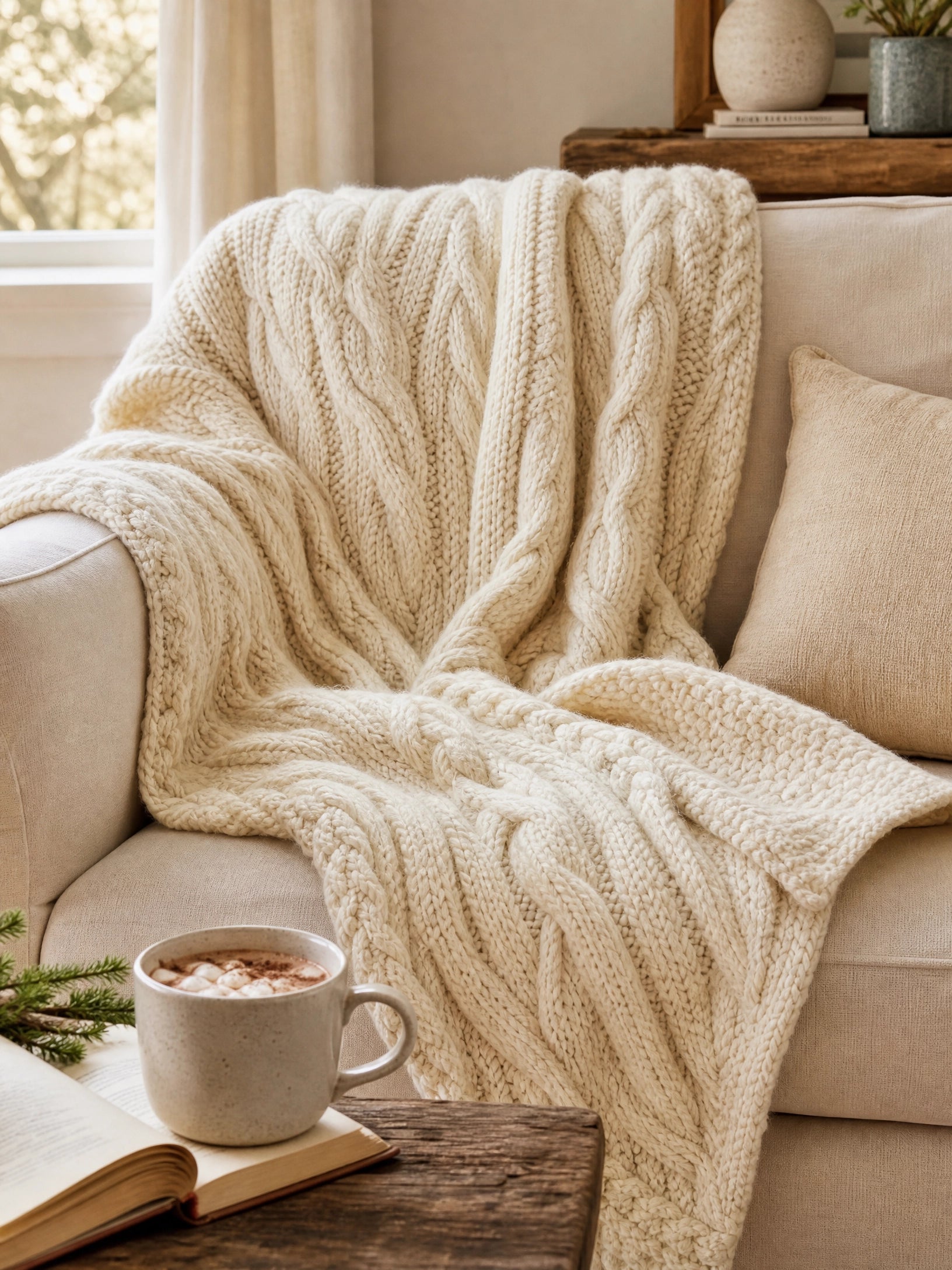 Soft Knit Cable Throw Blanket