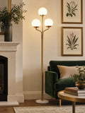 Three-Light Frosted Glass Torchiere — Marble Base & Antique Brass, 70"
